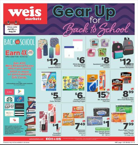 Grocery & Drug offers in Ellicott City MD | Weis Markets Weekly ad in Weis Markets | 7/28/2022 - 8/24/2022