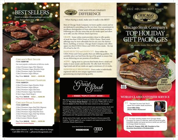 Offer on page 1 of the Holiday Gift Guide 2022 catalog of Chicago Steak Company