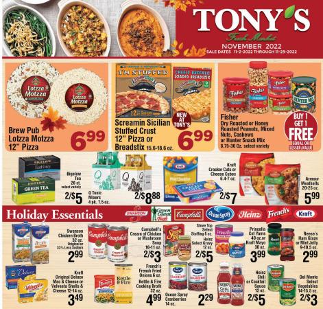 Grocery & Drug offers in Naperville IL | Tony's Fresh Market Weekly Ad in Tony's Fresh Market | 11/2/2022 - 11/29/2022