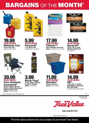 Tools & Hardware offers | Bargains of the Month in True Value | 8/2/2022 - 8/31/2022