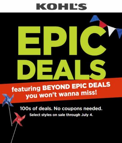 Department Stores offers in Raleigh NC | Epic Deals in Kohl's | 6/30/2022 - 7/6/2022