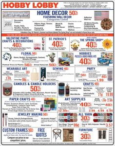 Offer on page 1 of the Hobby Lobby Weekly ad catalog of Hobby Lobby