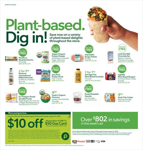 Grocery & Drug offers in Monroe NC | Publix Save on plant based-options in Publix | 8/10/2022 - 8/16/2022