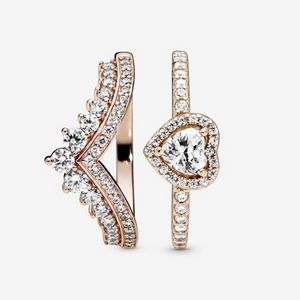 Heart of Rose Princess Wishbone Stacking Ring Set offers at $230 in Pandora