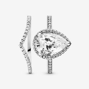 Teardrop Halo and Wishbone Stacking Ring Set offers at $160 in Pandora