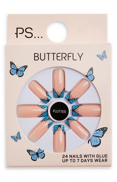 PS Butterfly Long Square Glossy Faux Nails deals at $3.5