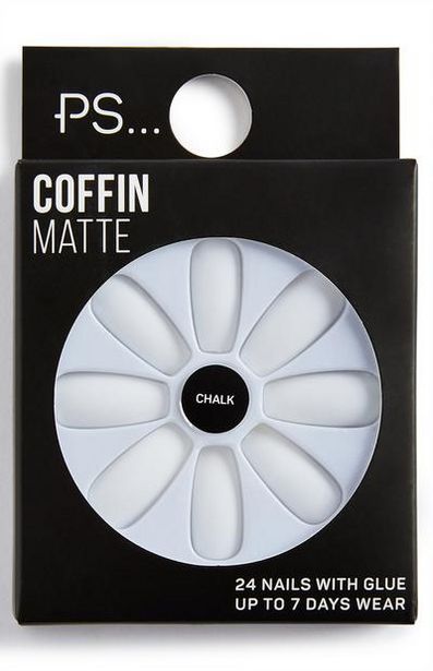 PS White Coffin Matte Faux Nails deals at $2