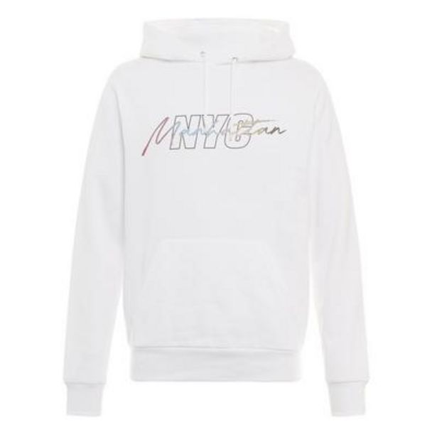 White New York Script Print Pullover Hoodie deals at $14