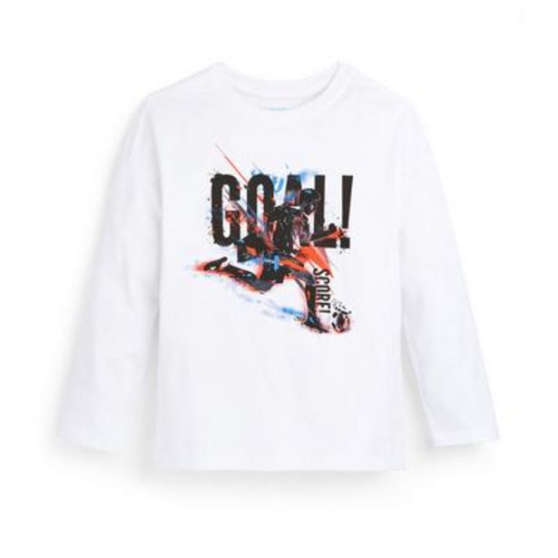 Younger Boy White Soccer Long Sleeve T-Shirt deals at $4