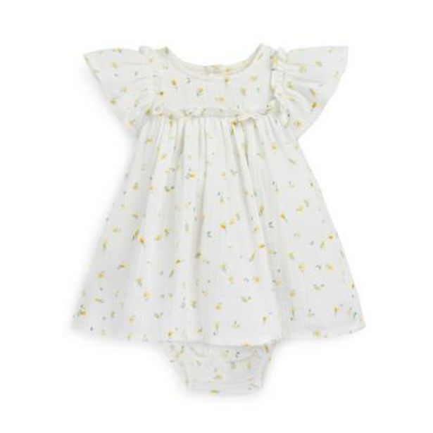 Newborn Baby Girl White Floral Print Dress And Briefs Set deals at $12