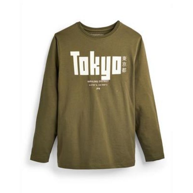 Older Boy Olive Tokyo Print Long Sleeve T-Shirt deals at $4.5