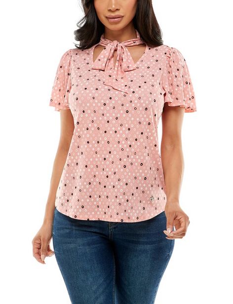 Adrienne Vittadini Short Flutter Sleeve Top With Bow Tie deals at $34.95
