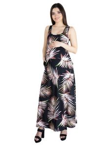 24Seven Comfort Apparel Leaf Print Sleeveless Pocket Maternity Maxi Dress offers at $92.02 in Stein Mart