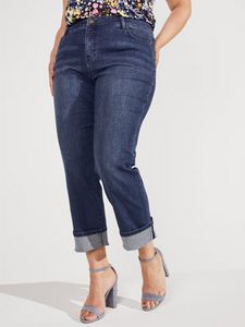 Peck & Peck Dark Wash Plus Signature Girlfriend 5 Pocket Denim Jean With Selvedge Cuff Jeans offers at $62.32 in Stein Mart