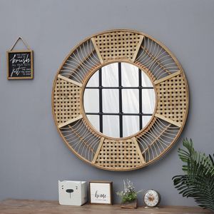 Paris Loft  Round Bamboo And Rattan Wall Mirror, Decorative Boho Modern Coastal Wall Mount Mirror offers at $403.87 in Stein Mart