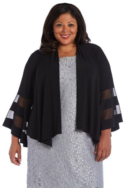 Draped, Open Jacket with Full Sleeves and Sheer Inserts - Plus deals at $45.95
