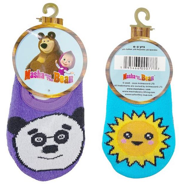 Masha And The Bear Kid's Unisex Sun / Panda Anti-Slip 2 Pair Ankle Socks Casual & Dress Sock - 0-2 Years deals at $15.99
