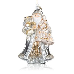 Pier 1 Silver Santa with Christmas Tree and Presents Glass Christmas Ornament offers at $59.95 in Stein Mart
