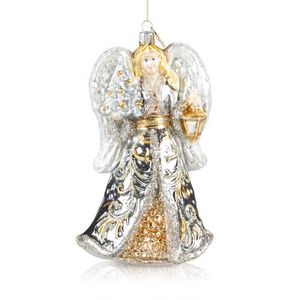 Pier 1 Silver Angel with Christmas Tree and Lantern Glass Christmas Ornament offers at $59.95 in Stein Mart
