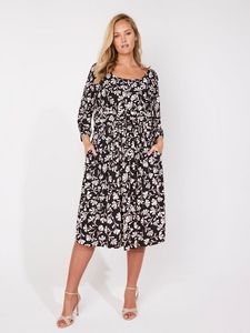 Square Neck Ruched Midi Dress - Plus offers at $90.04 in Stein Mart
