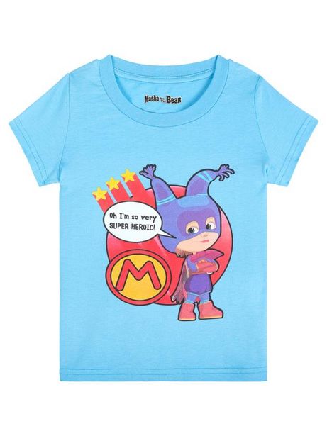 Masha And The Bear Girl's Ethereal Blue Superhero T-Shirt deals at $19.99