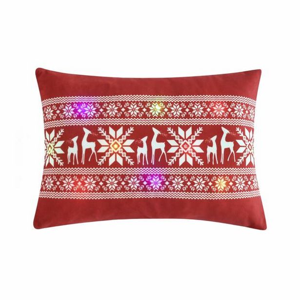 Snowflake & Reindeers Led Light Decorative Pillow Red/White Single 13X18 deals at $49.99