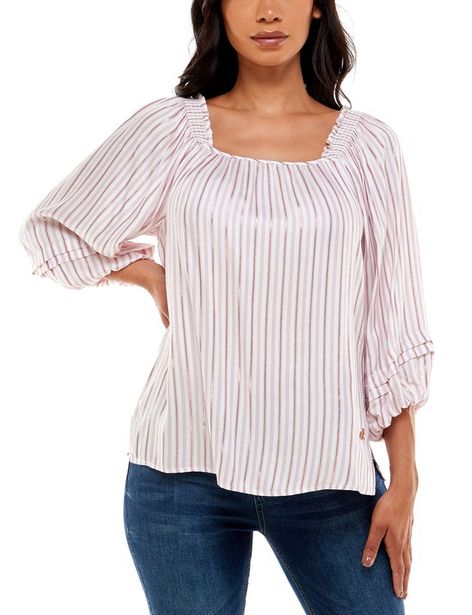 Adrienne Vittadini Three Quarter Sleeve Blouse With Pleats and Square Neck deals at $42.95