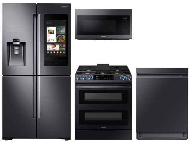 Family Hub™ 4-Door Flex™ Refrigerator + Flex Duo™ Slide-in Gas Range with Smart Dial & Air Fry + Linear Wash Dishwasher + Microwave in Black Stainless deals at $8195.36