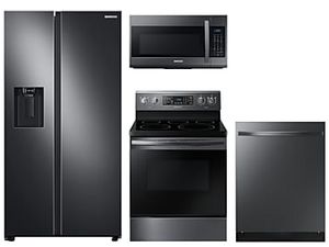 Counter Depth Side-by-Side refrigerator & electric range package in black stainless offers at $2948.4 in Samsung