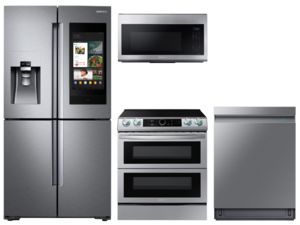 Family Hub™ 4-Door Flex™ Refrigerator + Flex Duo™ Slide-in Electric Range with Smart Dial & Air Fry + Linear Wash Dishwasher + Microwave in Stainless Steel offers at $7556.36 in Samsung