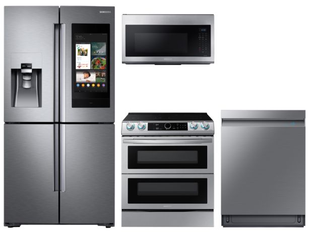 Family Hub™ 4-Door Flex™ Refrigerator + Flex Duo™ Slide-in Electric Range with Smart Dial & Air Fry + Linear Wash Dishwasher + Microwave in Stainless Steel deals at $7686.86