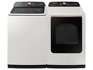 Smart Top Load Super Speed Wash Washer and Smart Steam Sanitize+ Electric Dryer with package in Ivory offers at $1458 in 