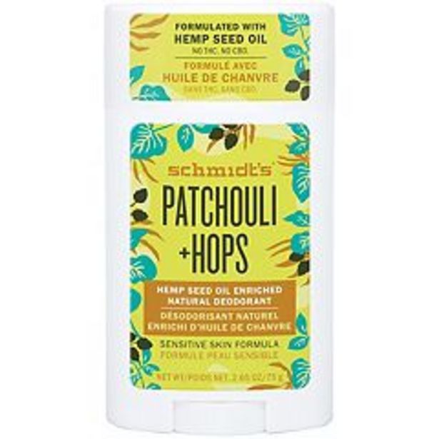 Schmidt's Patchouli + Hops Aluminum-Free Hemp Seed Oil Natural Deodorant Stick - 2.65 oz. deals at $7.99
