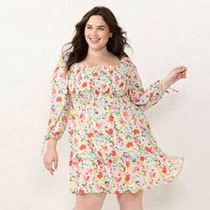 Plus Size LC Lauren Conrad Smocked Bodice Mini Dress offers at $14.4 in Kohl's