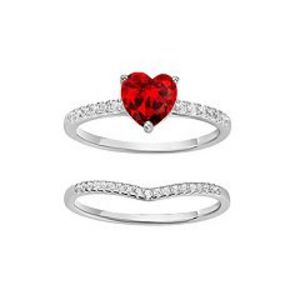 PRIMROSE Sterling Silver Red Cubic Zirconia Heart Ring & Cubic Zirconia Chevron Shadow Band Duo Set offers at $19.99 in Kohl's