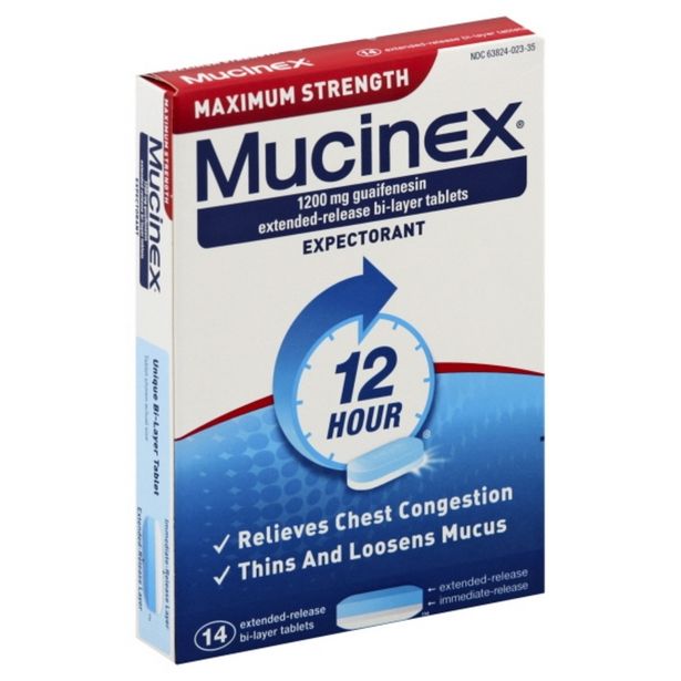Mucinex Expectorant, 12 Hour, Maximum Strength, 1200 mg, Extended-Release Bi-Layer Tablets deals at $16.99