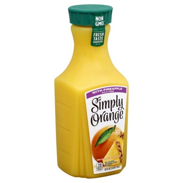 Simply Orange Juice, with Pineapple, Pulp Free deals at $4.49