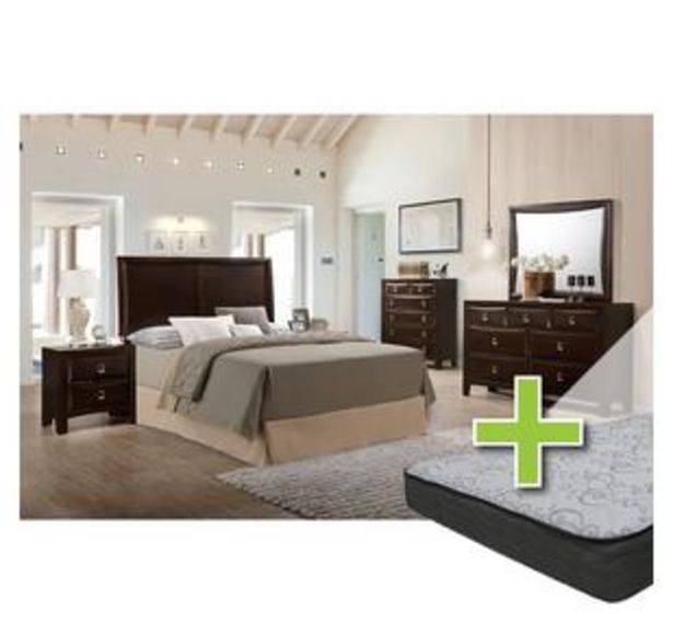 6 - Piece Franklin Queen Bedroom Set w/ Woodhaven 8" Tight Top Mattress, Foundation & Protectors offers at $193.98 in Aaron's