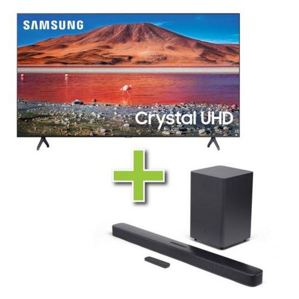 75" Samsung 4K Ultra HD Smart TV & JBL 2.1ch Soundbar w/ Subwoofer offers at $129.98 in Aaron's