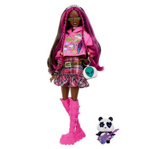 Barbie Extra Doll With Pet Panda, Pink-Streaked Brown Hair, Hoodie, Plaid Skirt And Accessories offers at $24.99 in 