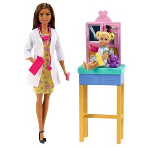 Barbie Career Pediatrician Playset, Brunette Doll, Exam Table, X-Ray, Stethoscope, Patient Doll, Teddy Bear offers at $22.99 in Barbie