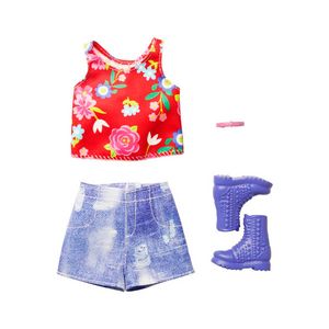 Barbie Fashion Pack Of Doll Clothes, Floral Print Sleeveless Top, Jean Shorts, Trendy Blue Boots &amp; Bracelet, 3 To 8 Years Old offers at $5.99 in Barbie