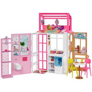 Barbie Dollhouse With 2 Levels &amp; 4 Play Areas, Fully Furnished, Gift For 3 To 7 Year Olds offers at $44.99 in Barbie