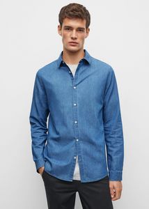 Cotton denim shirt offers at $19.99 in Mango