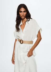 100% linen shirty dress offers at $69.99 in Mango