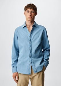 Slim-fit denim shirt offers at $29.99 in Mango