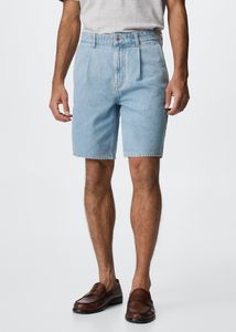Pleated denim bermuda shorts offers at $19.99 in Mango