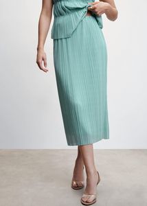 Pleated midi skirt offers at $69.99 in Mango