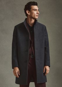 Wool funnel neck coat offers at $229.99 in Mango
