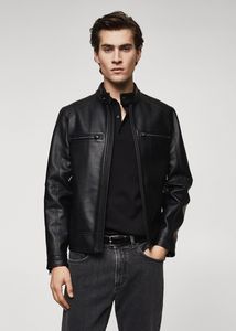 Faux leather jacket offers at $79.99 in Mango